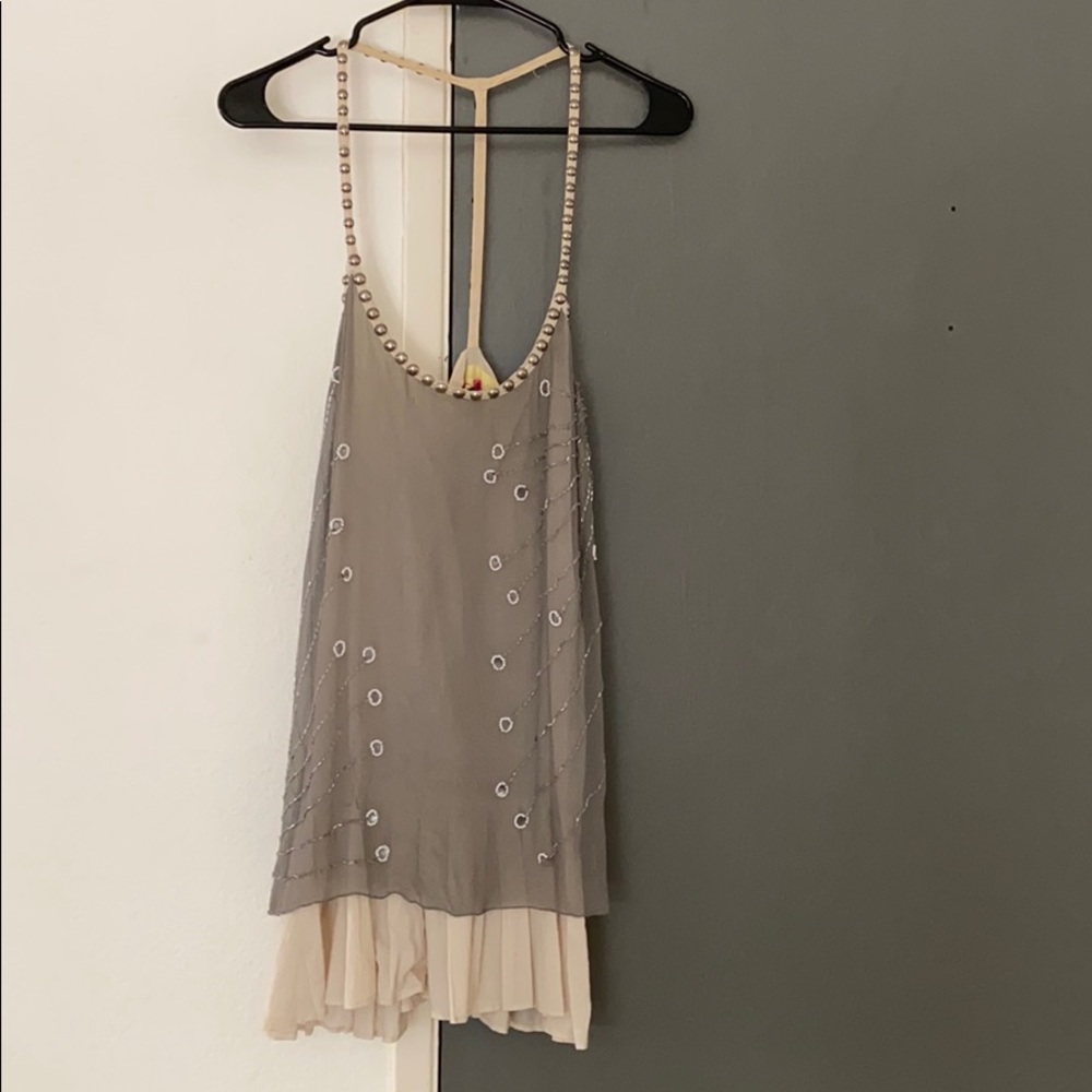 Free People Mini dress grey sheer over beige